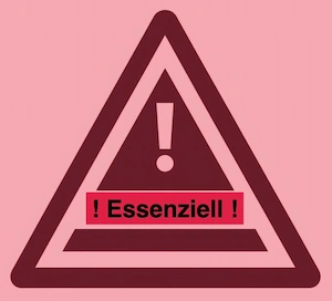 Ein rotes Icon mit drei Ausrufezeichen als Symbol für essenzielle Versicherungen.